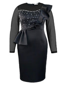 Elegant Mesh Beads Plus-Size Party Dress Sophisticated Glamour
