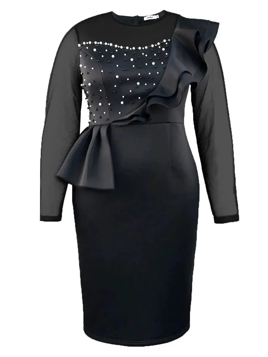 Elegant Mesh Beads Plus Size Party Dress Glamour Chic