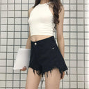 Denim High Waist Shorts: Edgy Raw Edge Design Chic Fit