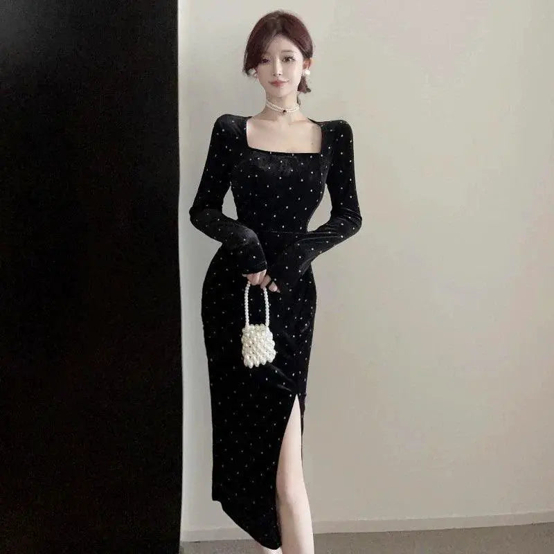 Bronzing Velvet Banquet Dress Luxurious Winter Evening Gown