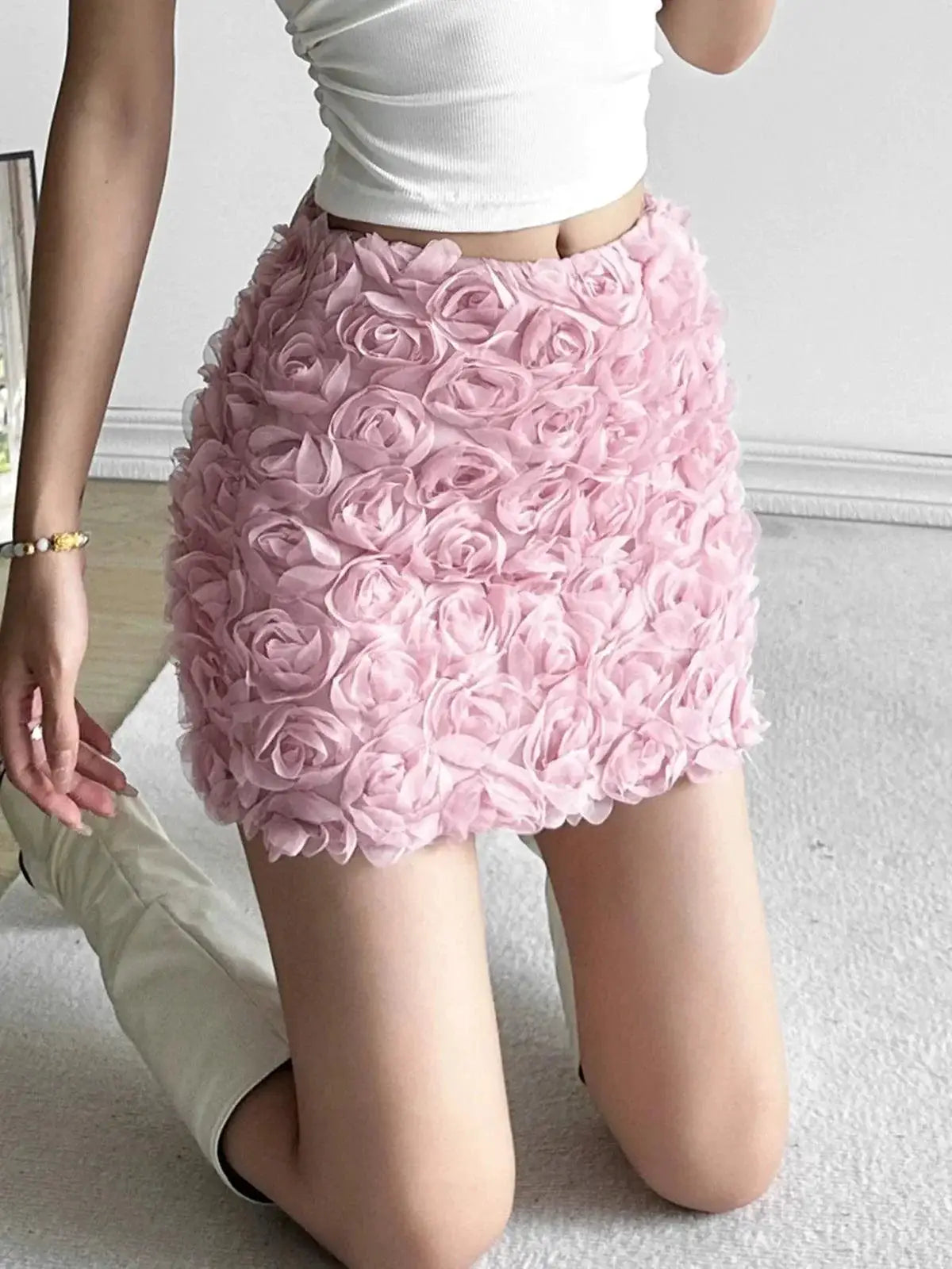 Kliou Pure Desire Skirt Three Dimensional Roses Fashion