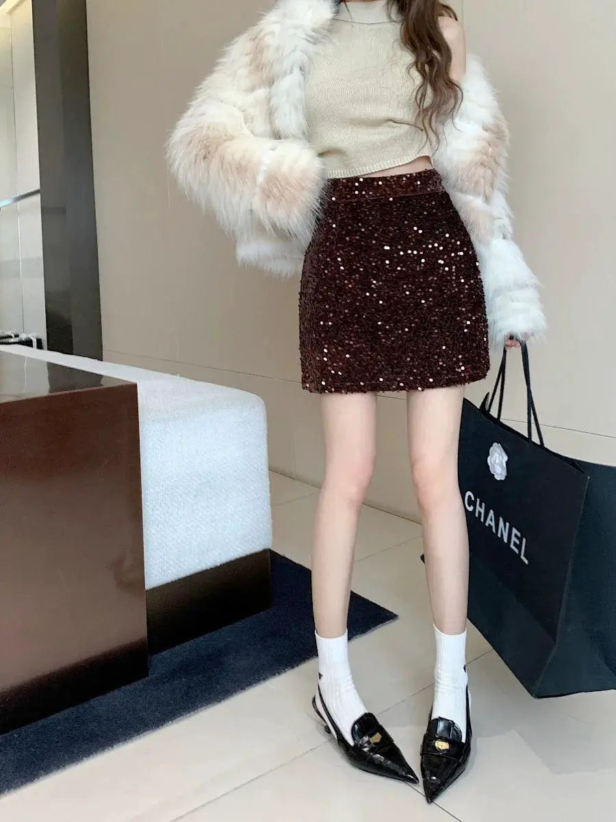 Sequin Pencil Skirt Glamorous A Line Korean Flair Style