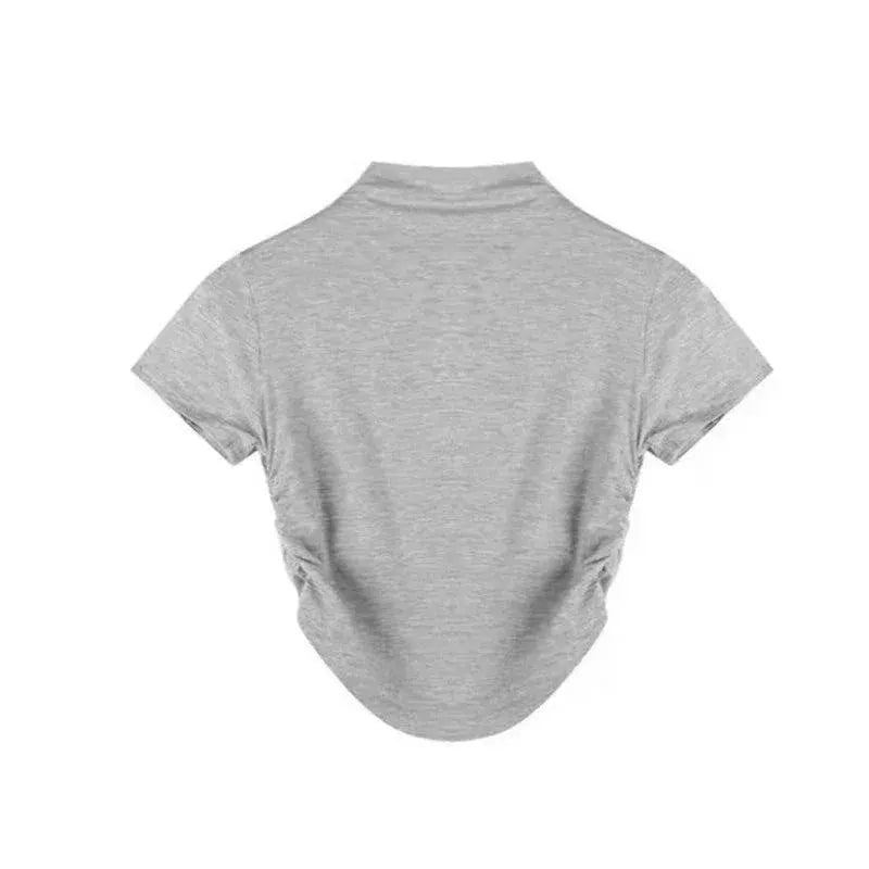 Ruched Slim Fit Crop Top Short Sleeves Solid Color Tee
