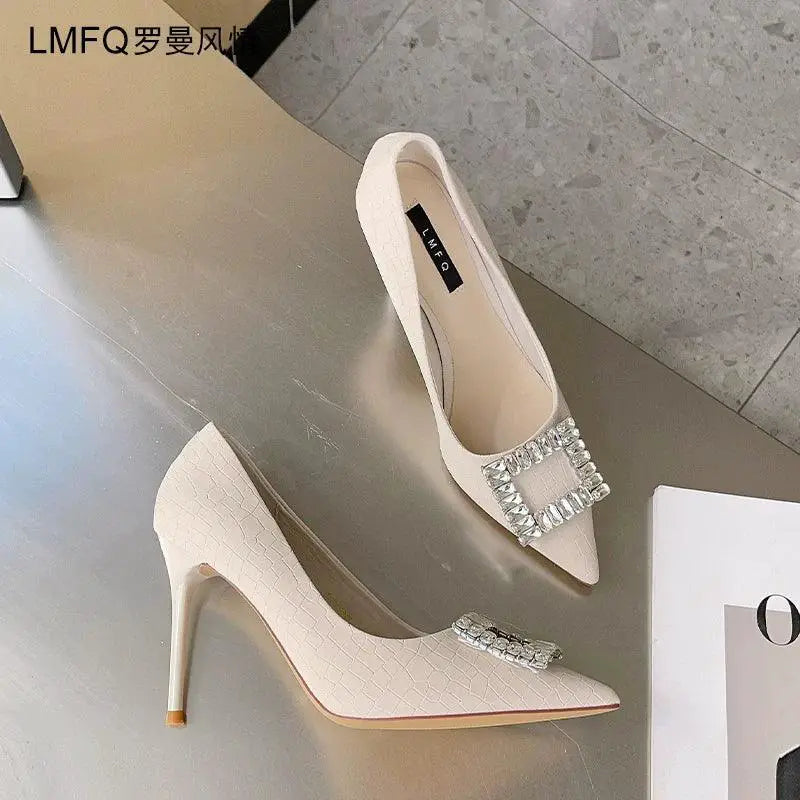 Genuine Leather Rhinestone High Heels For Stylish Women