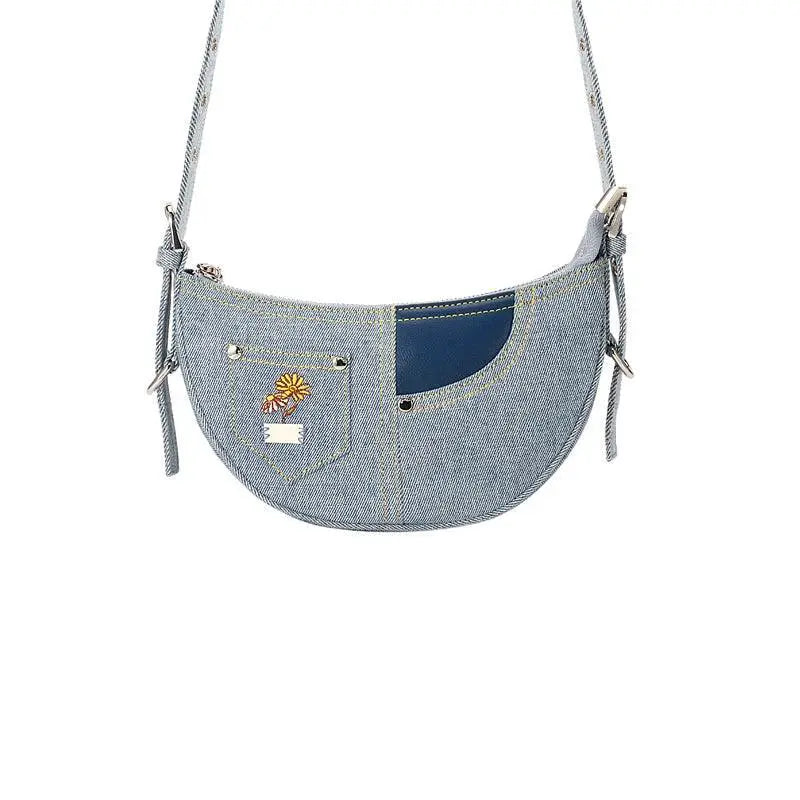 Ajidou Denim Patchwork Retro Crossbody Bag For Casual Use