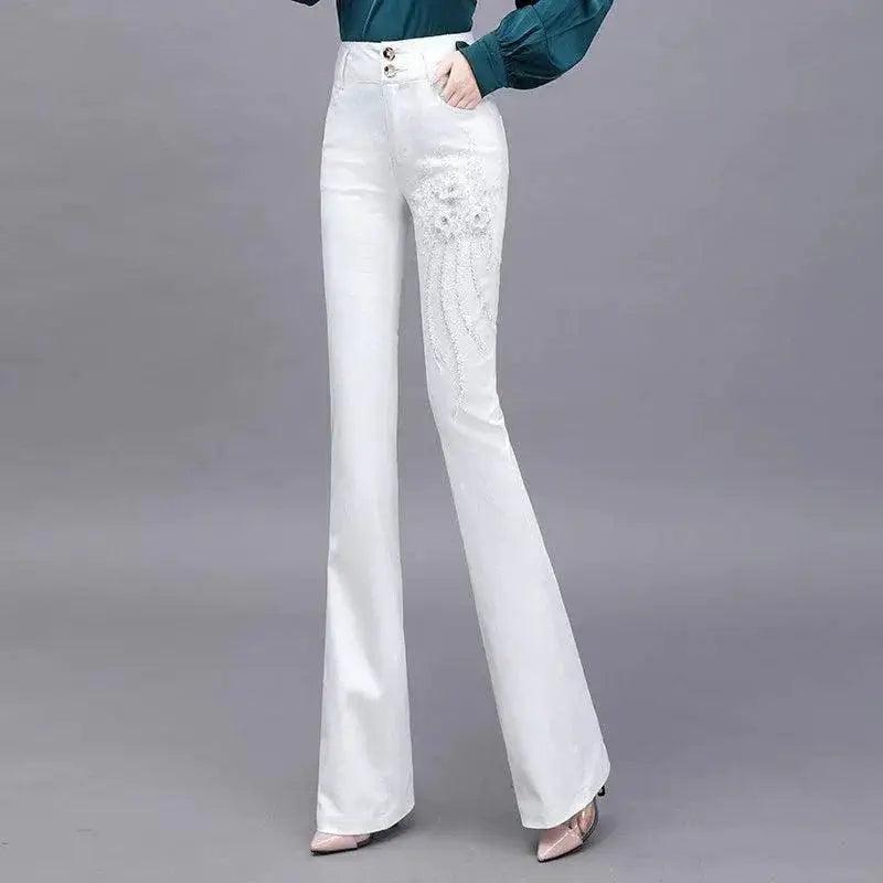 Spring Diamond High Waist Denim Trousers Trendy Pants