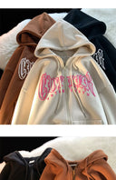 Autumn Puff Print Hooded Cardigan Sweater For Teens