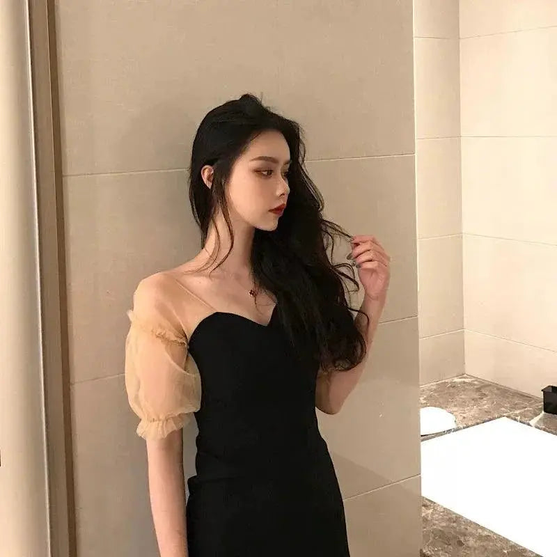 Black Off Shoulder Party Dress Elegant Summer Style