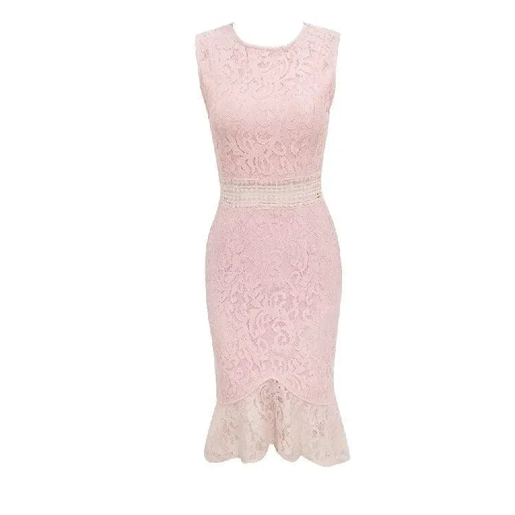 Elegant Lace Panel Bandage Dress With Hollow Out Detail