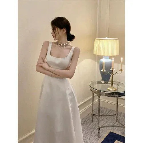 French Satin Sling Gown Hepburn Inspired Elegance Dress