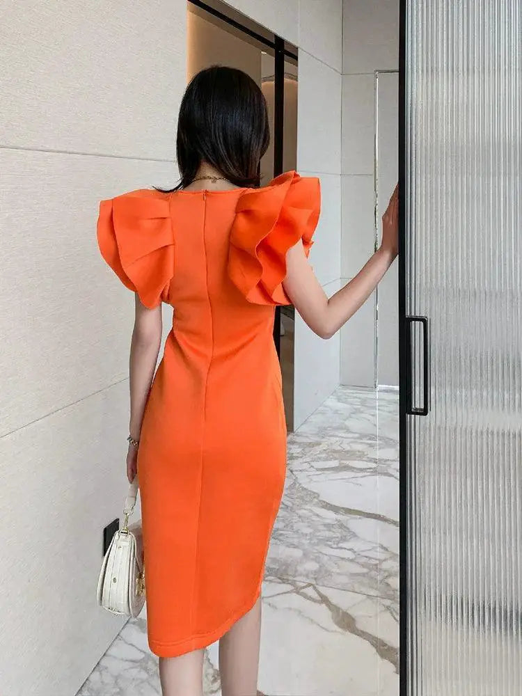 Dollytang Slim Fit Host Dress Elegant Retro Style Sleeves