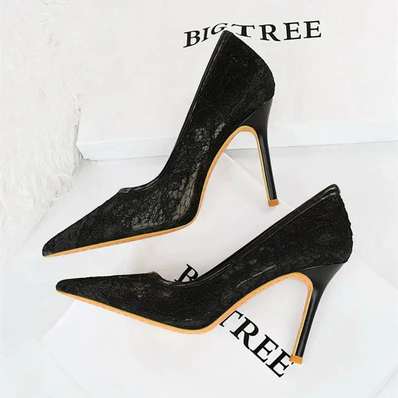 Elegant Lace Up High Heels Chic Hollow Mesh Design