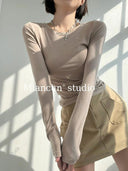 Ruched Long Sleeve Street-Style Tee Double-Sided Chic Top