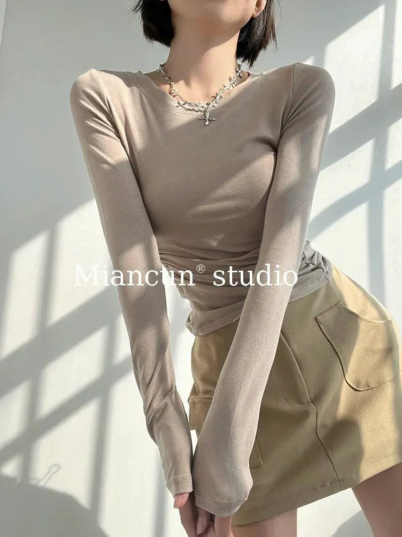 Ruched Long Sleeve Street Style Tee Double Sided Chic Top