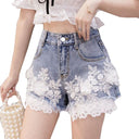 European Floral Embroidered Denim Shorts Chic High-Waist Summer