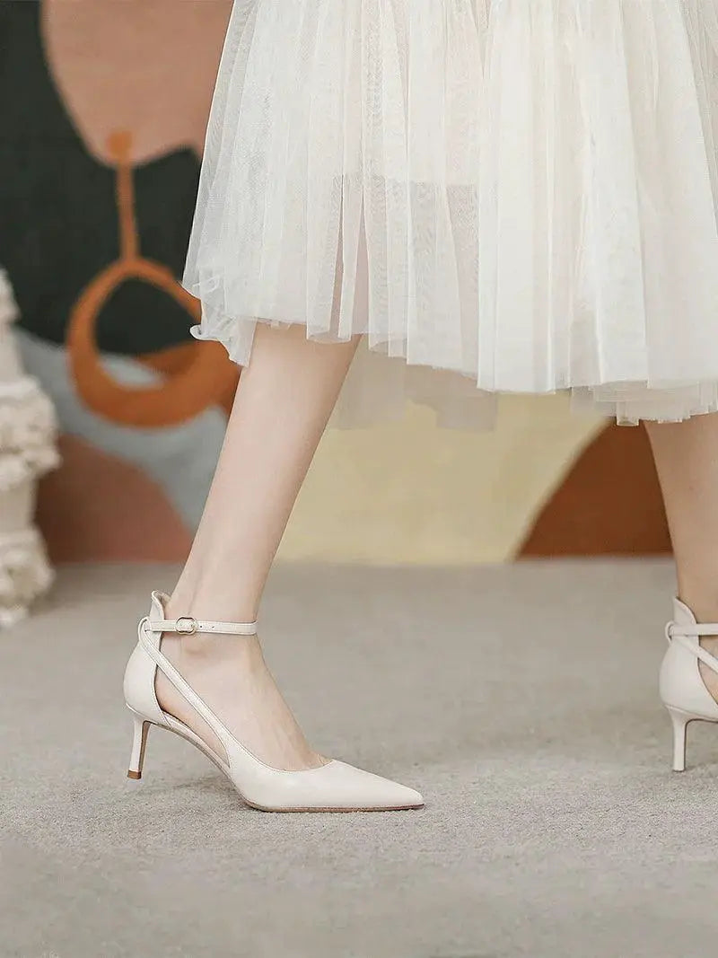 Feiyan Leather Mid Heel Shoes Elegant Versatile Footwear