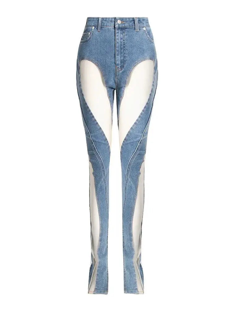 Mugler Spiral Mesh Low Waist Denim Pants