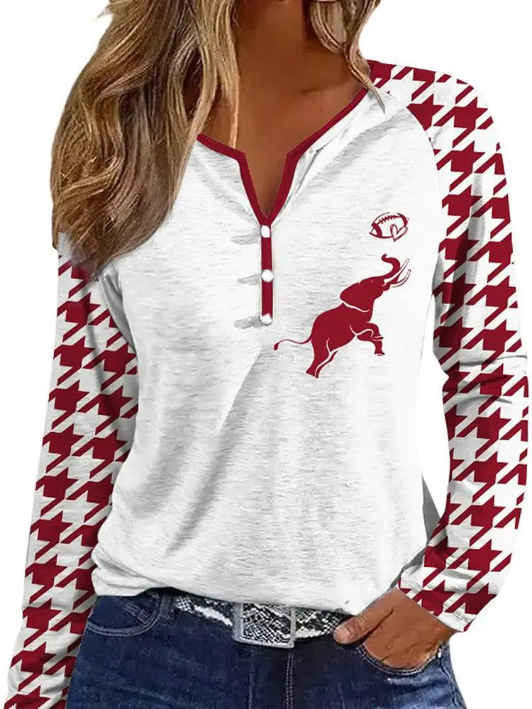 Autumn Winter Houndstooth Long Sleeve T Shirt Chic