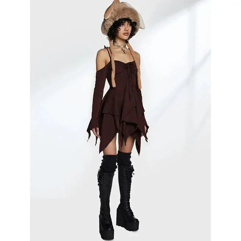 Ruched Asymmetrical Slim Fit Backless Sling Dress Style