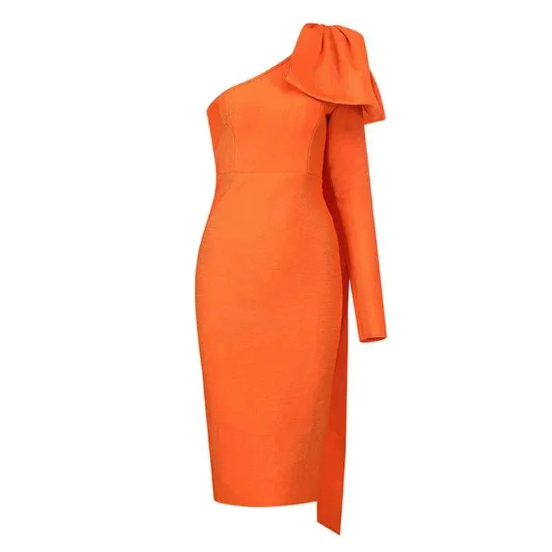 Orange One Shoulder Bandage Dress Winter Statement