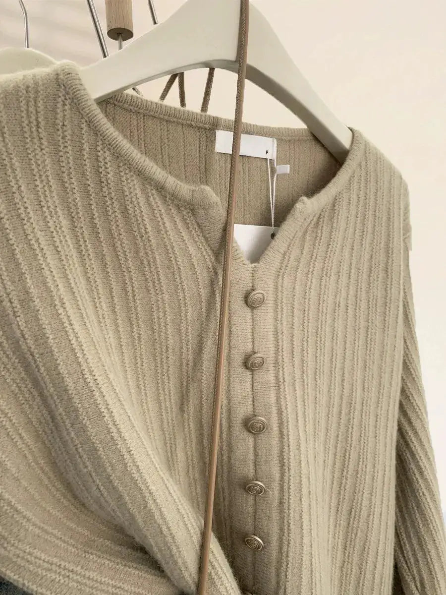 Cozy Oatmeal V Neck Split Sweater Winter Fashion Essential