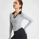 Lapel Contrast Color Maternity Sports Tee for Pregnant Women