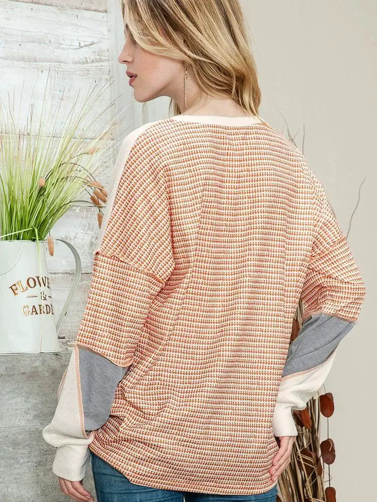 Women Color Block Patchwork Round Neck Pullover T Shirt