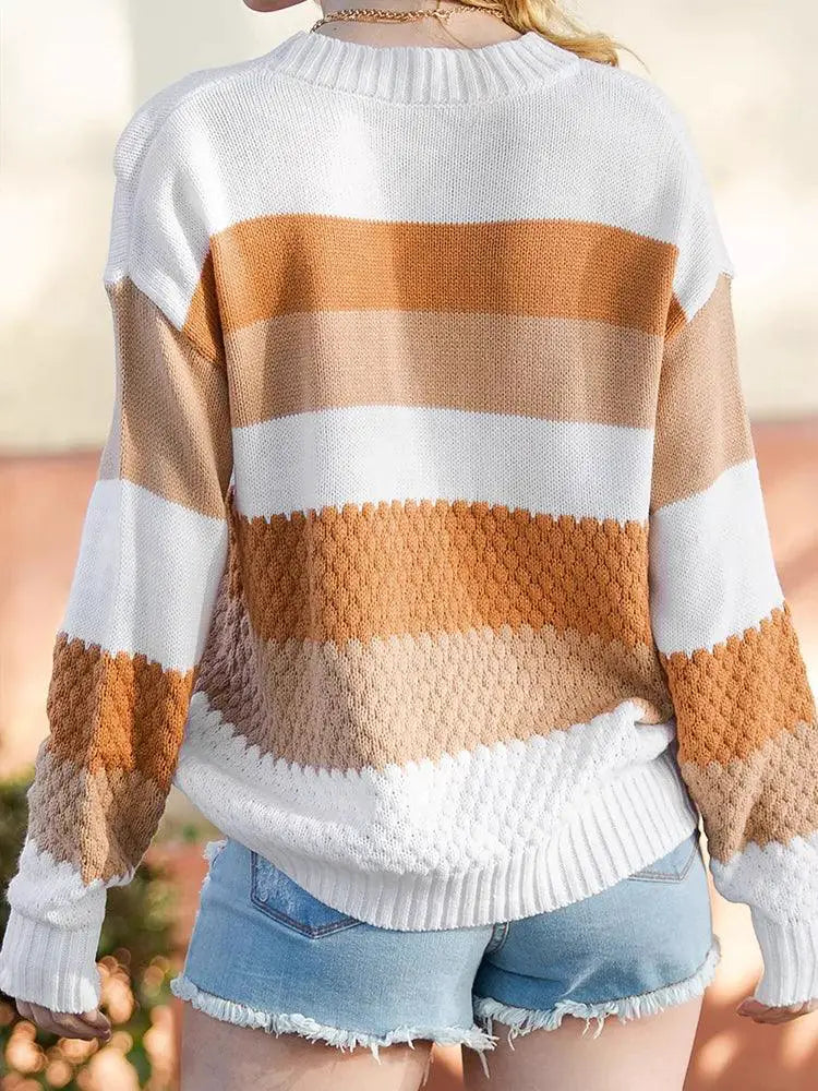 Fashion Stripe Texture Feeling Pullover Sweater For Ladies