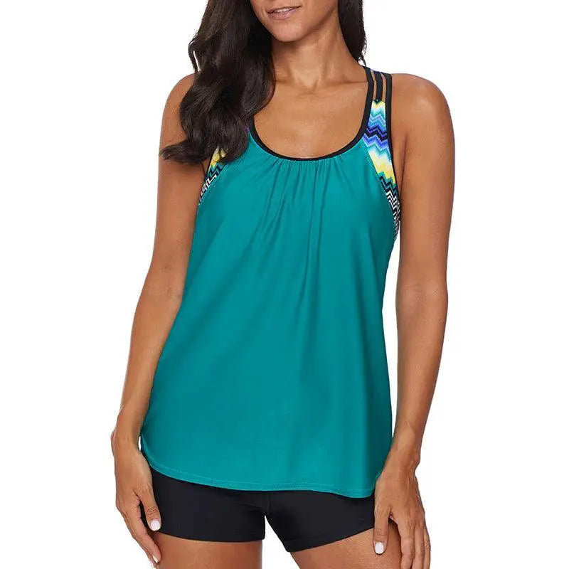 Conservative Split Swimsuit U Collar Tankini for Women — product view 14