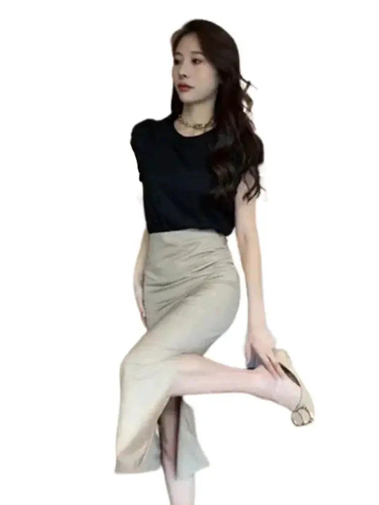 Elegant High Waist Split Skirt Versatile Slimming Essential
