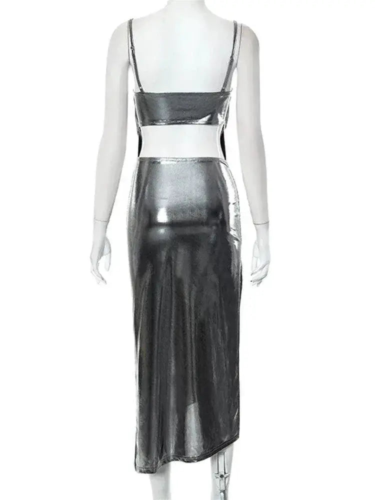 Ahagaga Sleek Bronzing Suspender Dress For Summer Style
