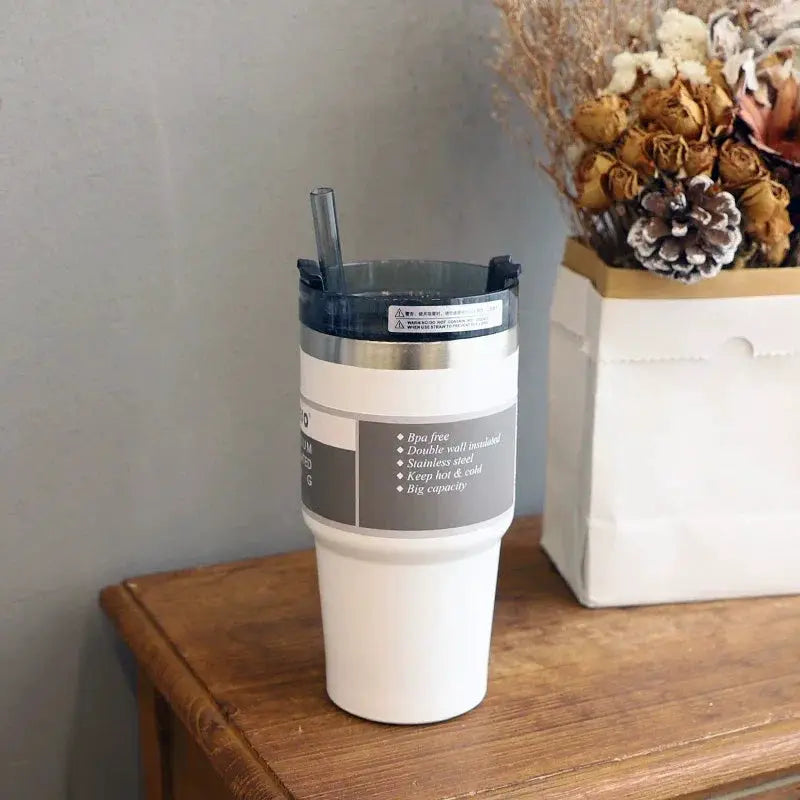 Large Capacity Stainless Steel Thermos Cup With Straw Coffee