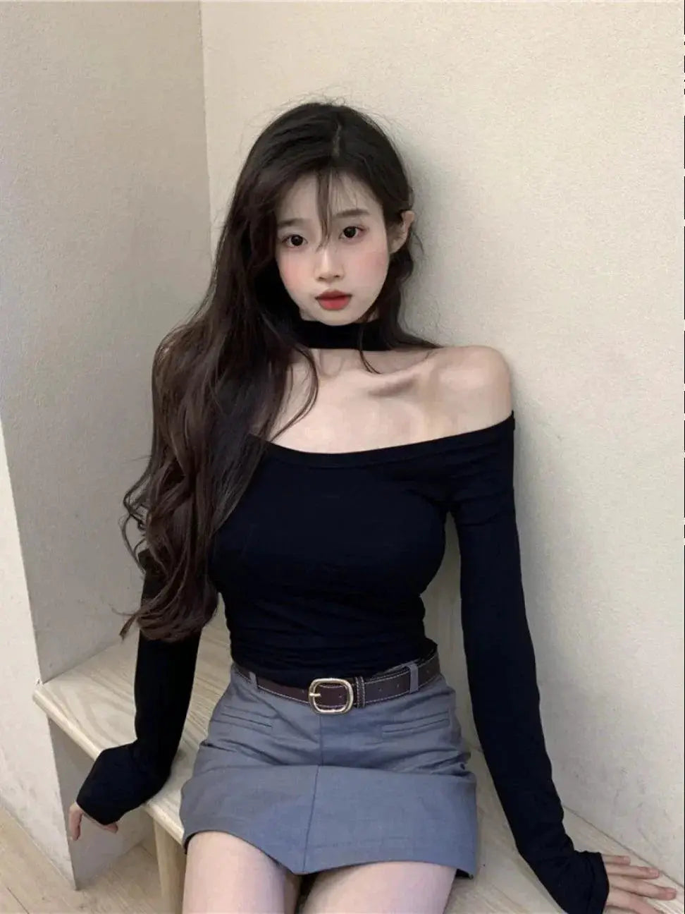 Autumn Pink Off-Shoulder Tee Chic Korean Style Top