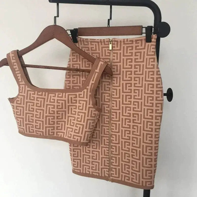 Jacquard Elegance Chic Two Piece Outfit For Women Set