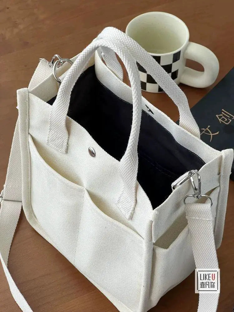 Canvas Tote Bag Chic Multi Pocket Carryall With Strap