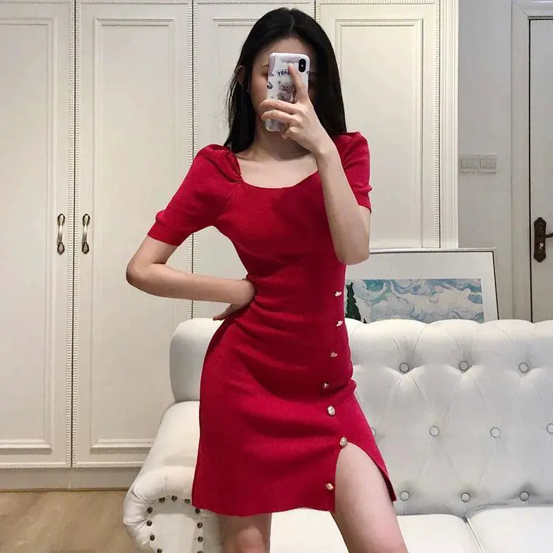 Women's Chic Square-Cut Collar Spring Dress 2021 Fashion