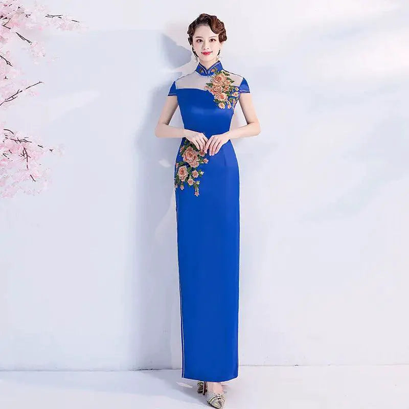 Blue Chinese Bride Evening Gown for Elegant Banquets Events