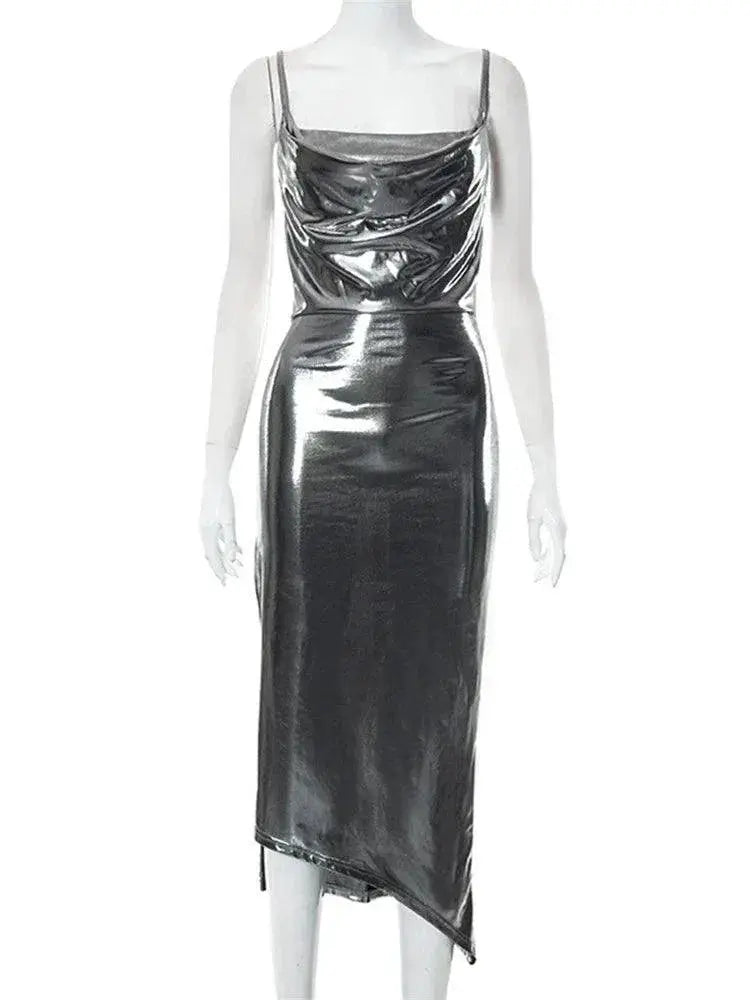 Ahagaga Sleek Bronzing Suspender Dress For Summer Style