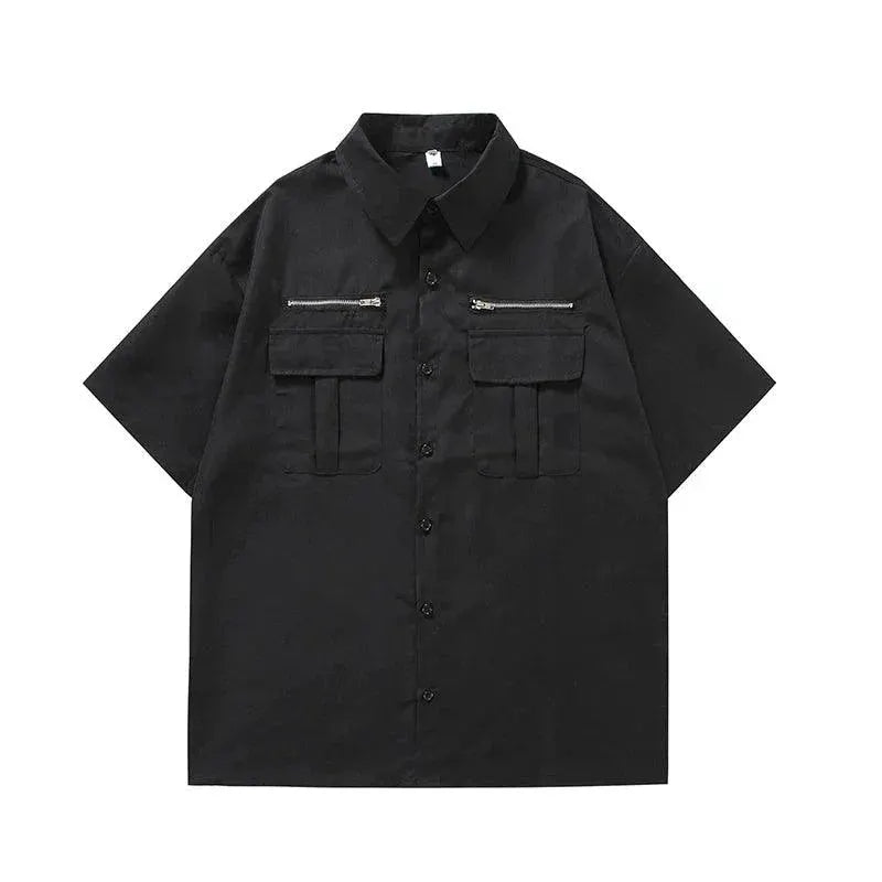 Workwear Short Sleeve Shirt Men's Stylish Loose Zip 2023