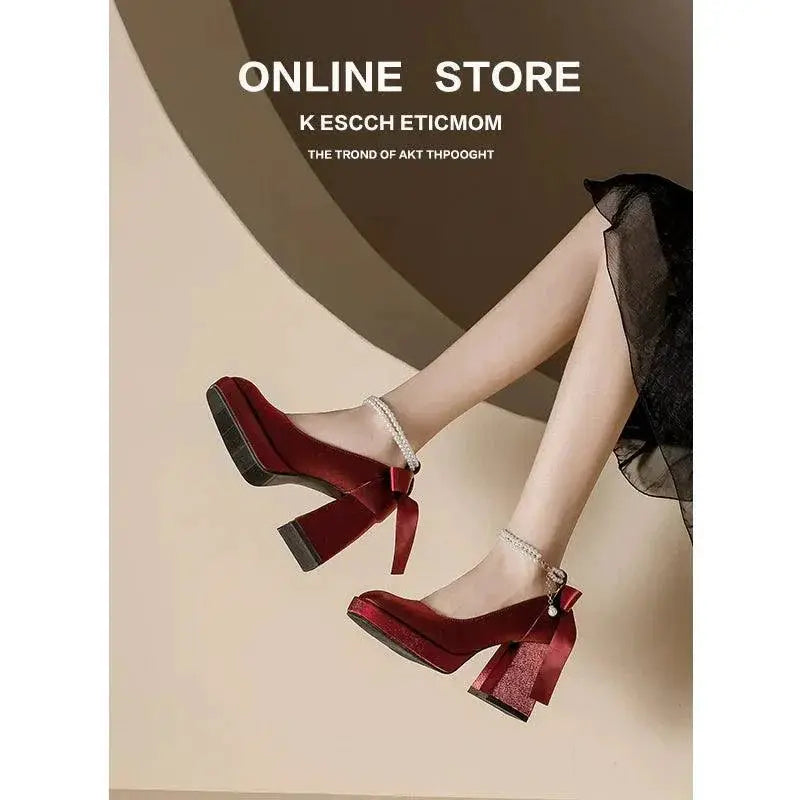 Fairy Satin Strap Retro Heels Elegant Magical Style
