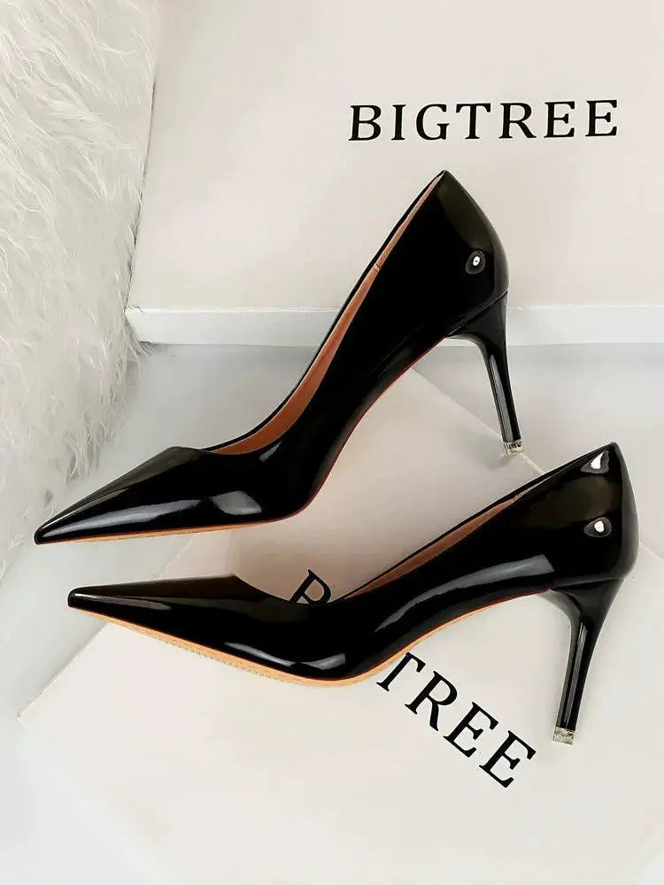 Bright Leather High Heels European Style Shoes Glamorous