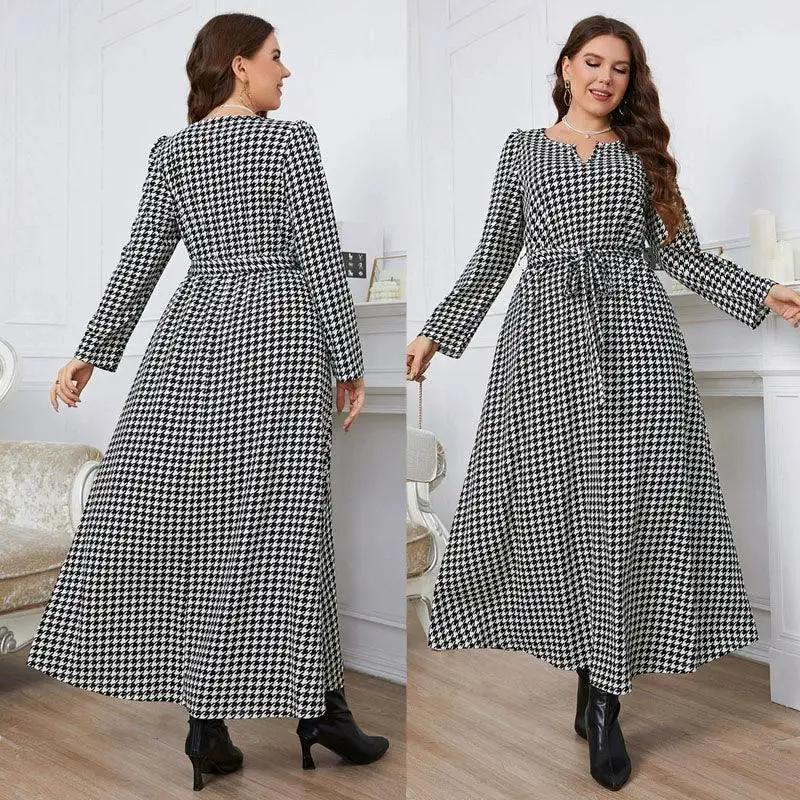 Plaid V Collar Dress Plus Size Autumn Fashion Collection