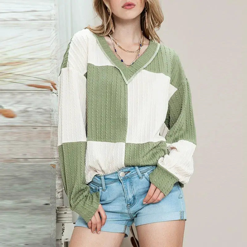 Fall 2024 Pullover V Neck Womens Sweater Cozy Knit