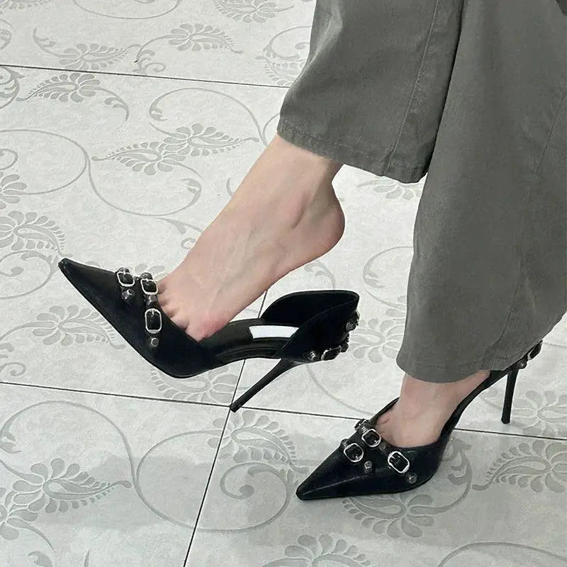 Rivets Buckle Hollow High Heels Chic Women Footwear