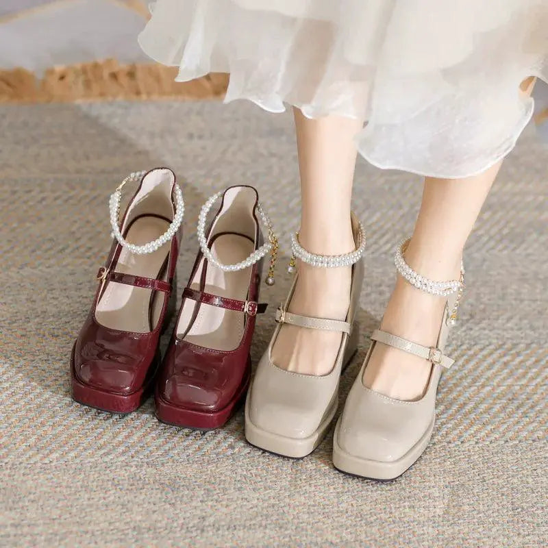 Waterproof Red Wedding Shoes Retro Chic Strap Design