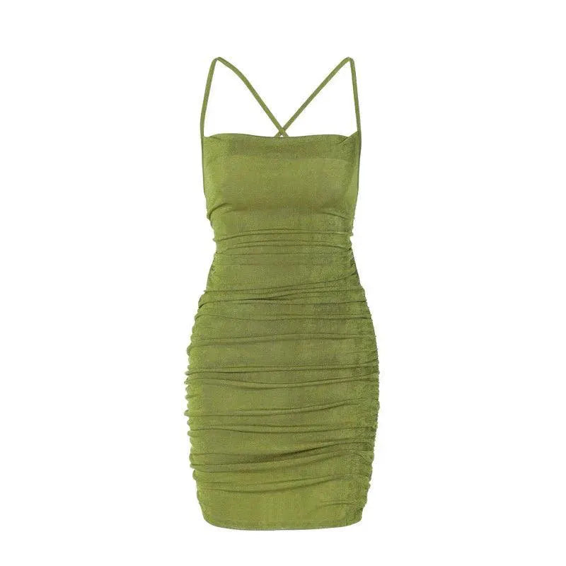 Green Summer Hip Skirt With Cross Strap Street Style