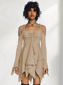 Ruched Asymmetrical Slim Fit Backless Sling Dress Style