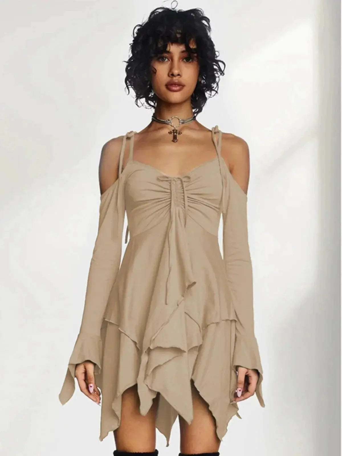 Ruched Asymmetrical Slim Fit Backless Sling Dress Style