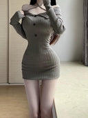 Autumn Seductive Knitted Bodycon Dress Elegant Off-Shoulder Style