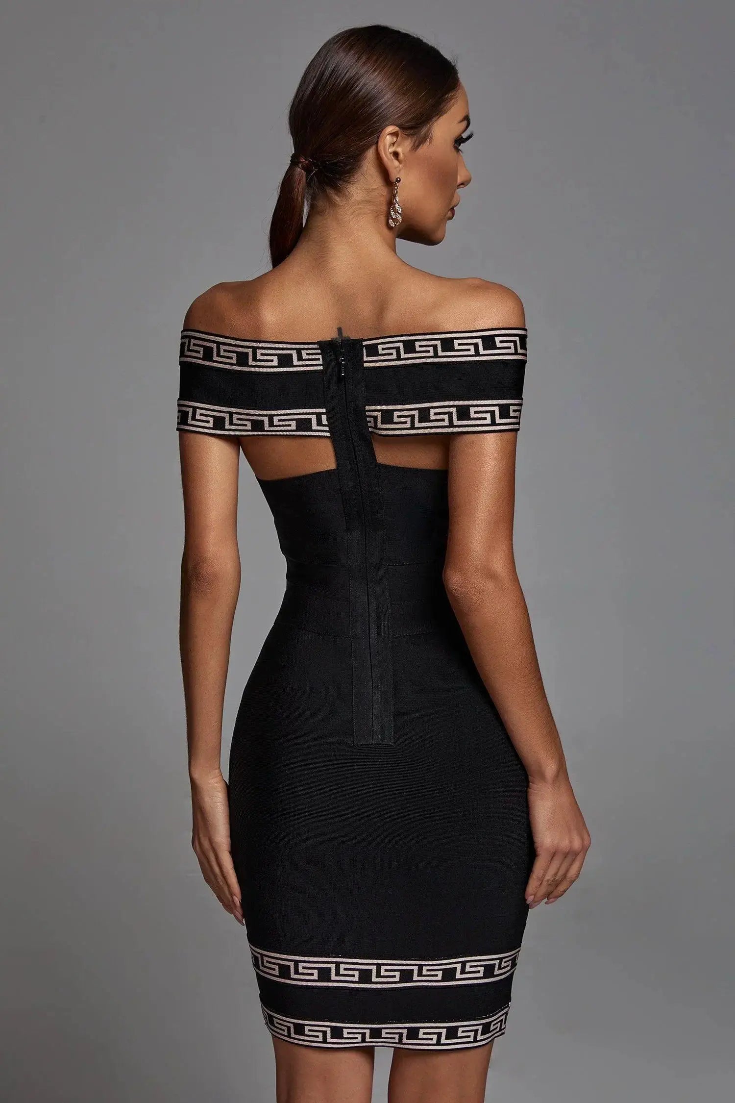 Elegant Black Jacquard Dress Retro French Style Statement